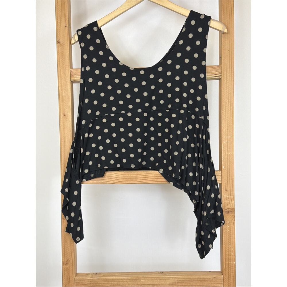 Comfy USA Black Taupe Polka Dot Asymmetric Pop Over Vest Top XL Made in USA